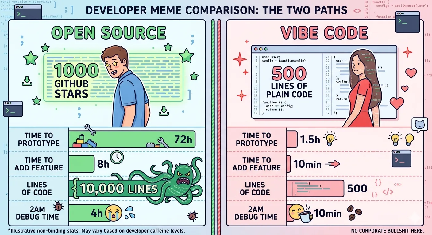 Timeline showing 3 days of fighting Chatwoot vs 90 minutes building custom inbox